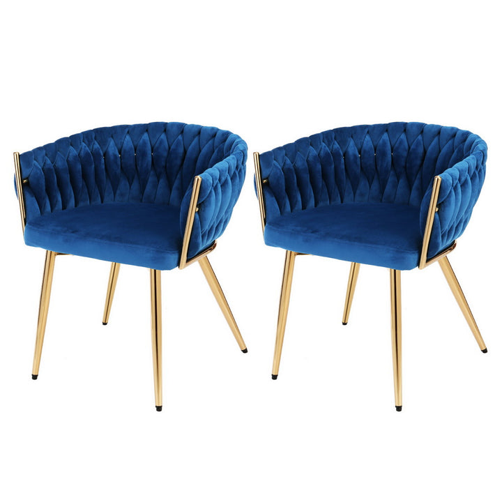 Artiss Velvet Fabric Kitchen Dining Chair Plush (Set of 2) Blue
