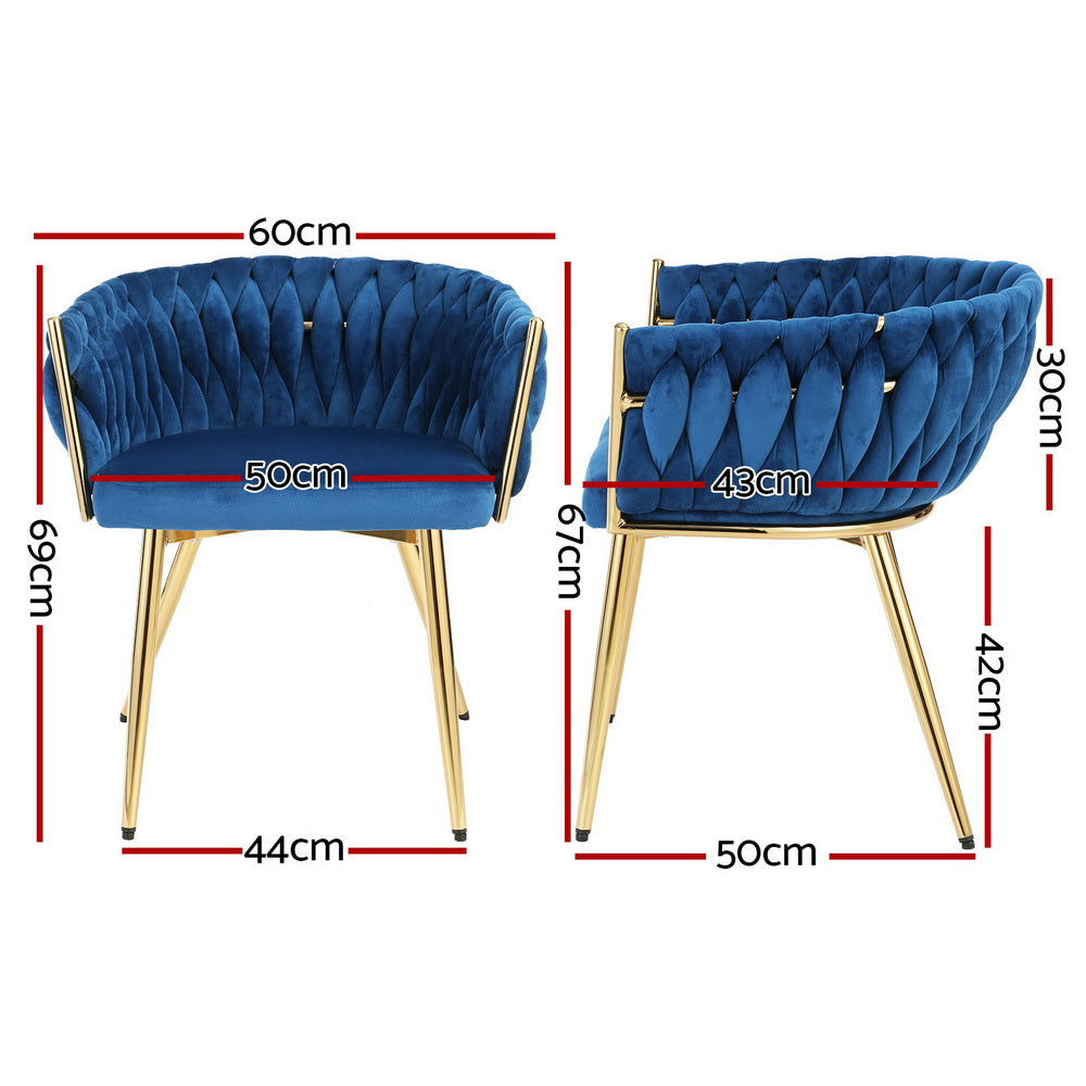 Artiss Velvet Fabric Kitchen Dining Chair Plush (Set of 2) Blue