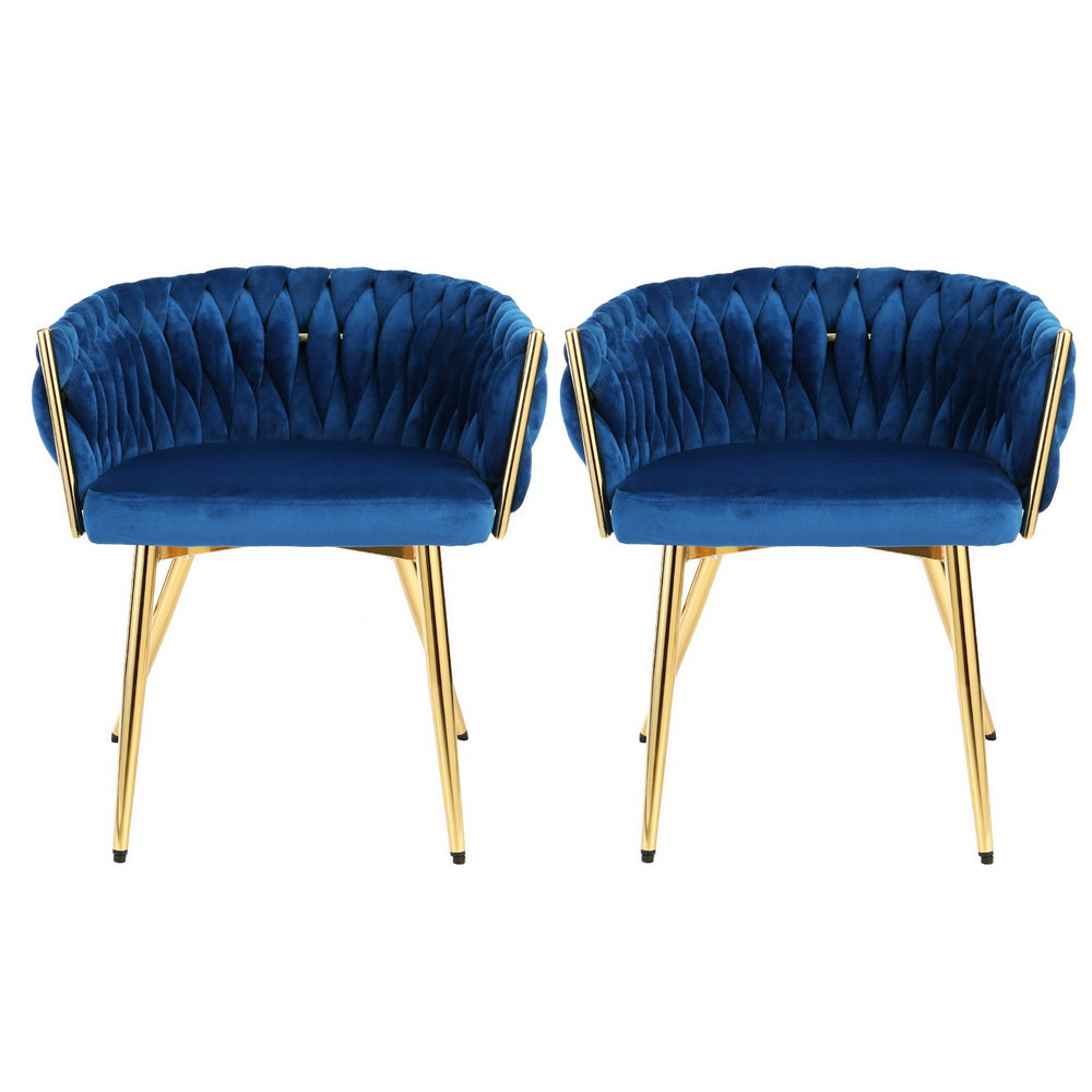 Artiss Velvet Fabric Kitchen Dining Chair Plush (Set of 2) Blue