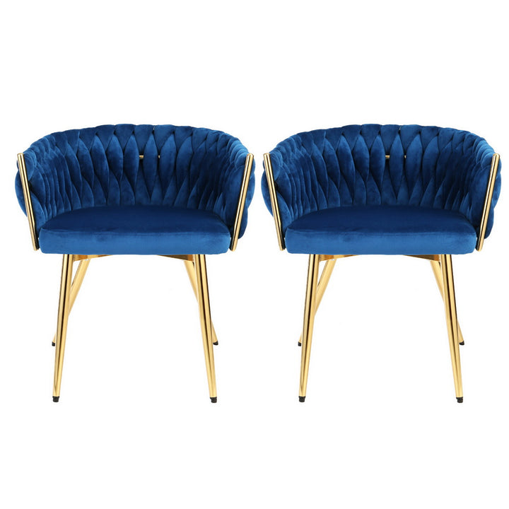 Artiss Velvet Fabric Kitchen Dining Chair Plush (Set of 2) Blue