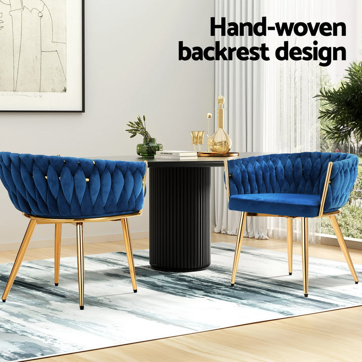 Artiss Velvet Fabric Kitchen Dining Chair Plush (Set of 2) Blue