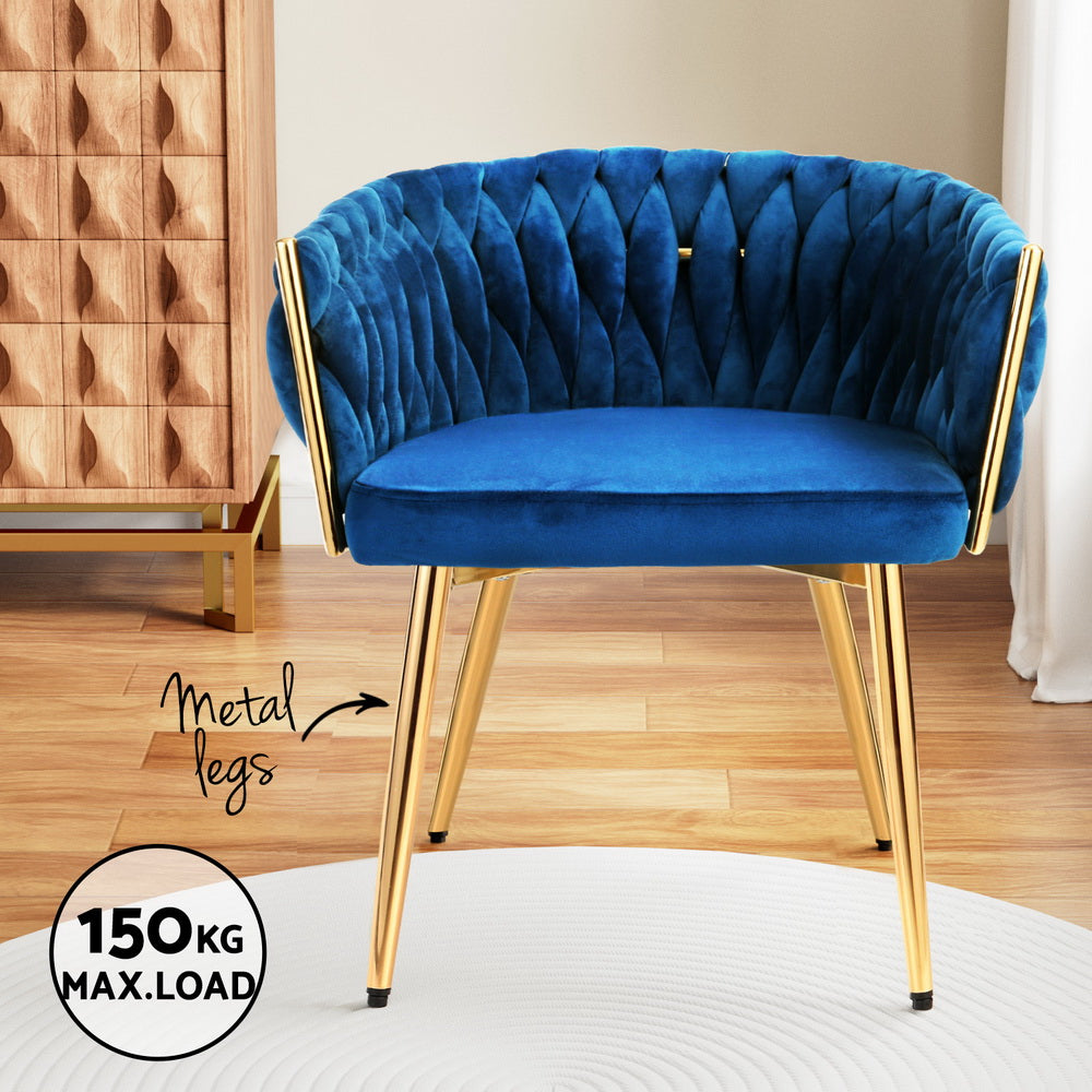 Artiss Velvet Fabric Kitchen Dining Chair Plush (Set of 2) Blue