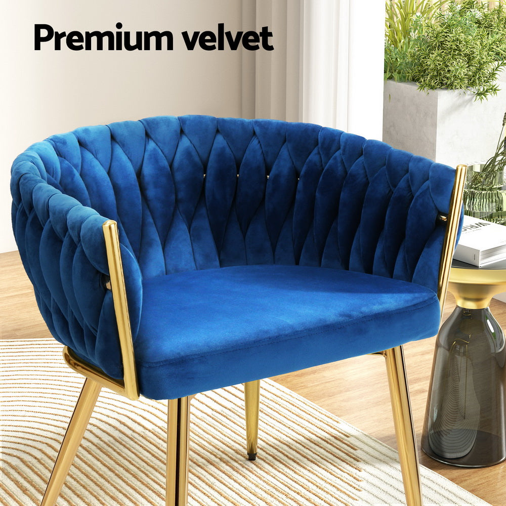 Artiss Velvet Fabric Kitchen Dining Chair Plush (Set of 2) Blue