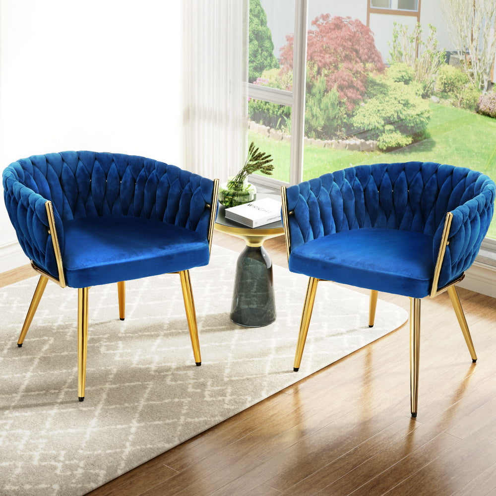 Artiss Velvet Fabric Kitchen Dining Chair Plush (Set of 2) Blue