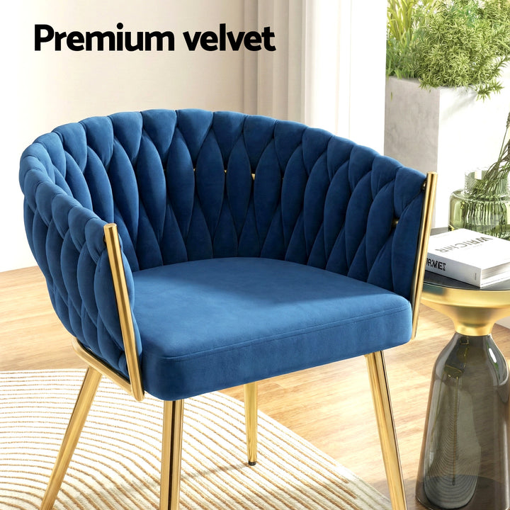Artiss Velvet Fabric Kitchen Dining Chair Plush (Set of 4) Blue