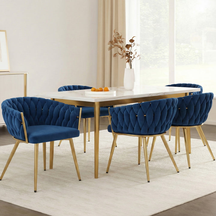 Artiss Velvet Fabric Kitchen Dining Chair Plush (Set of 4) Blue