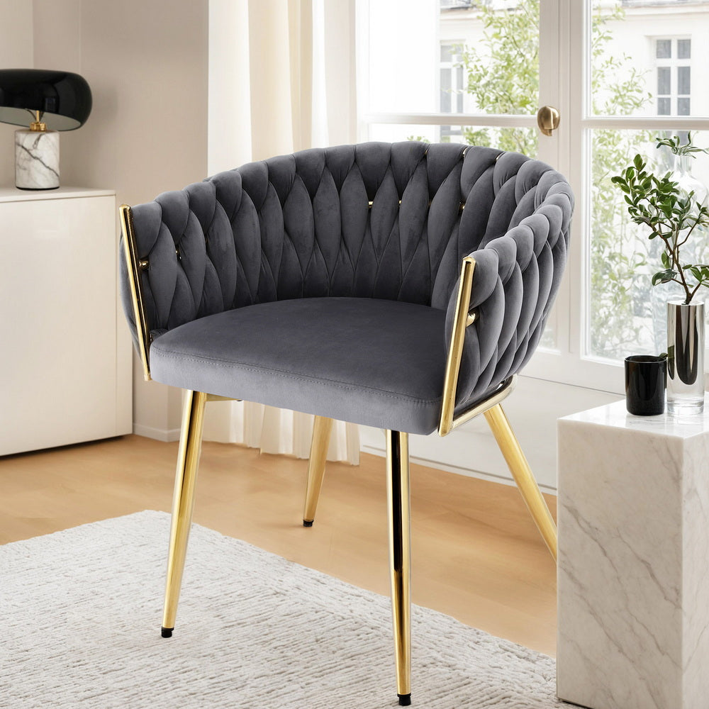 Artiss Velvet Fabric Kitchen Dining Chair Plush Grey