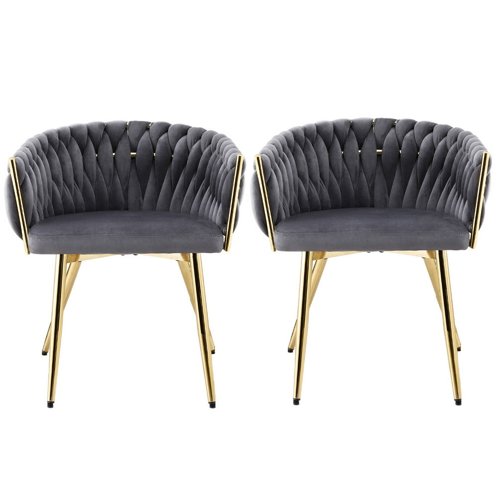 Artiss Velvet Fabric Kitchen Dining Chair Plush (Set of 2) Grey