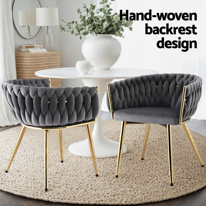Artiss Velvet Fabric Kitchen Dining Chair Plush (Set of 2) Grey