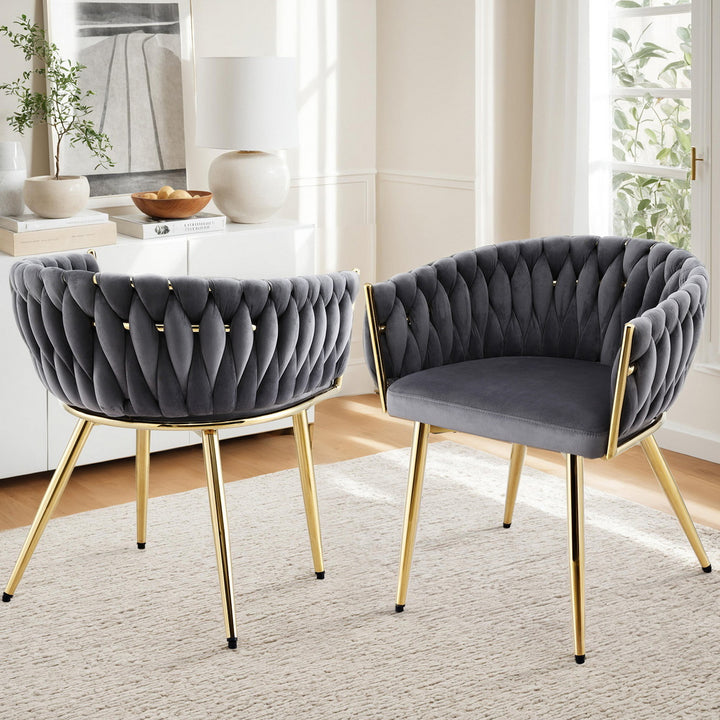 Artiss Velvet Fabric Kitchen Dining Chair Plush (Set of 2) Grey