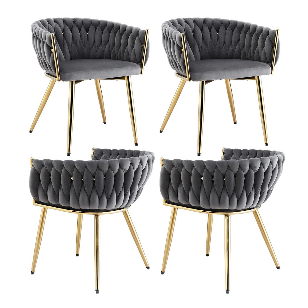 Artiss Velvet Fabric Kitchen Dining Chair Plush (Set of 4) Grey