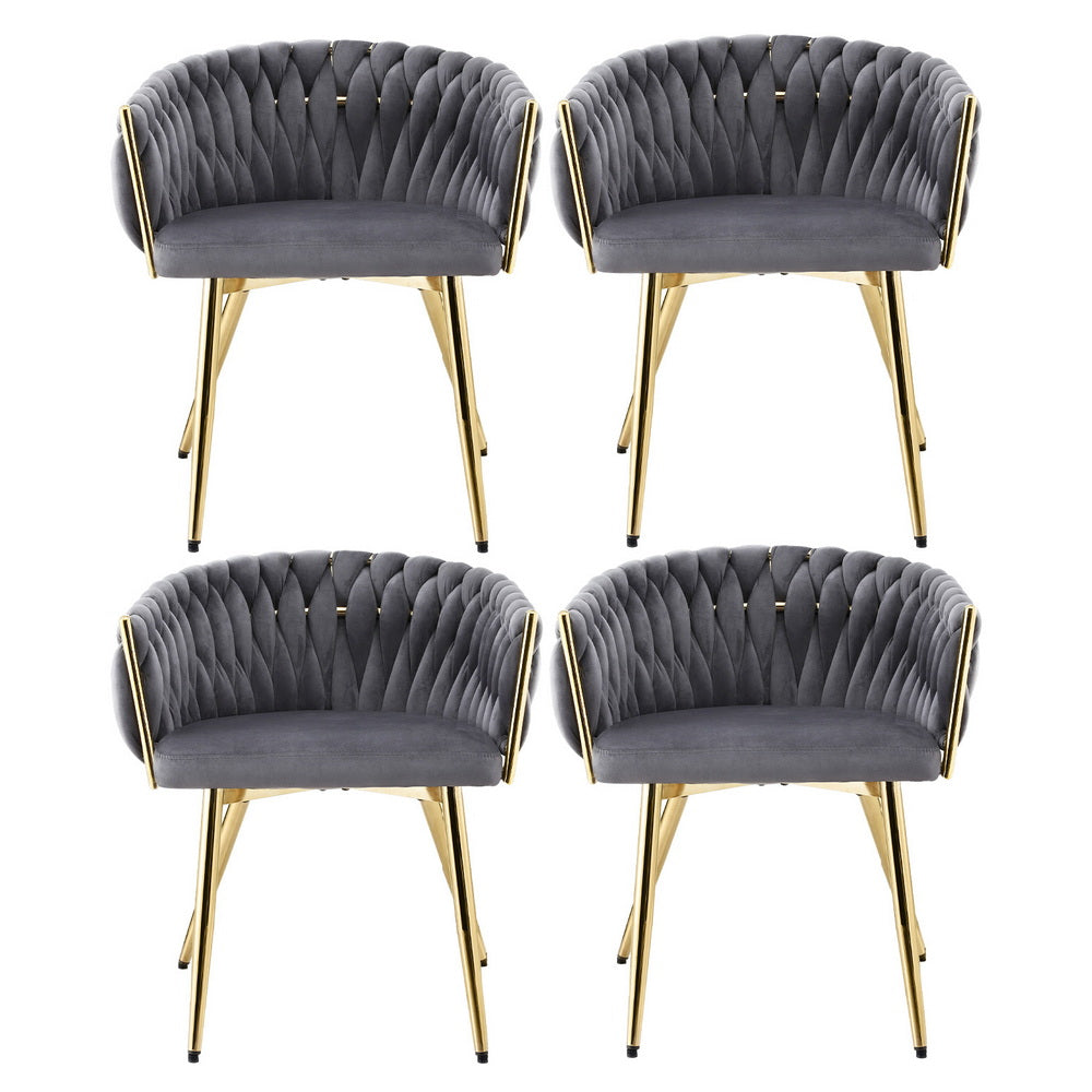 Artiss Velvet Fabric Kitchen Dining Chair Plush (Set of 4) Grey