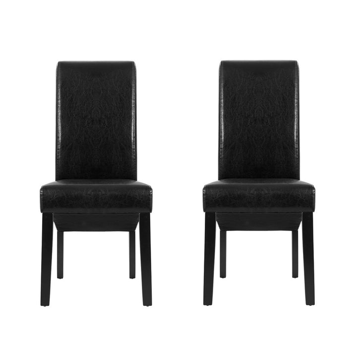 Artiss Leather Kitchen Dining Chairs Tall Back (Set of 2) Black