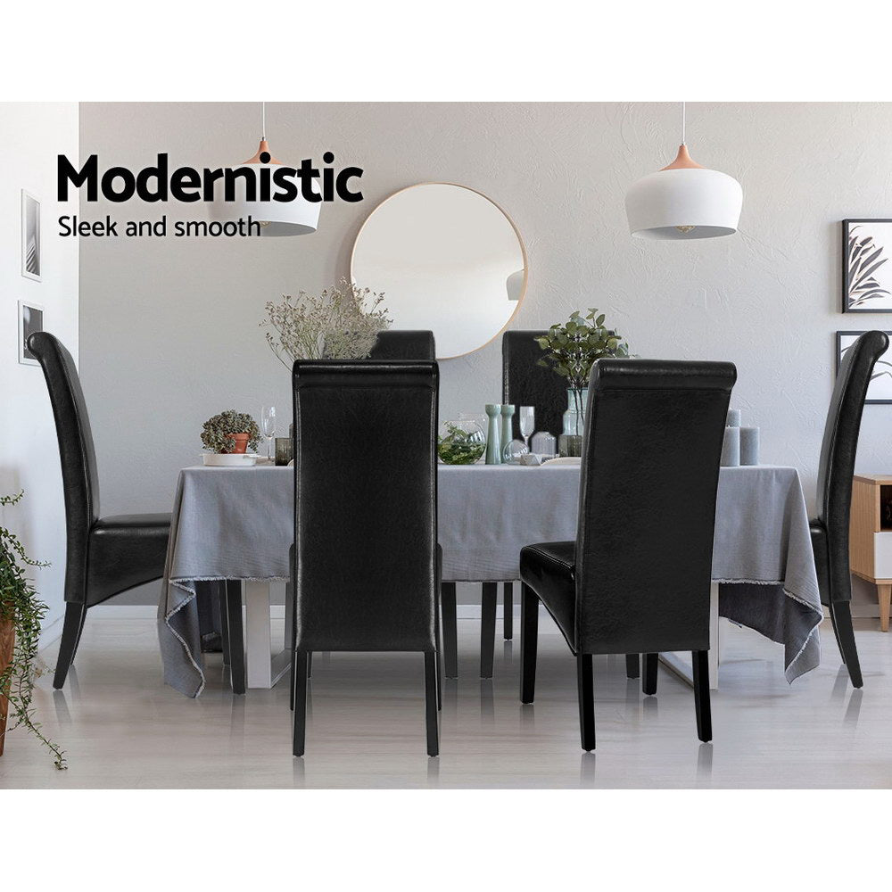Artiss Leather Kitchen Dining Chairs Tall Back (Set of 2) Black