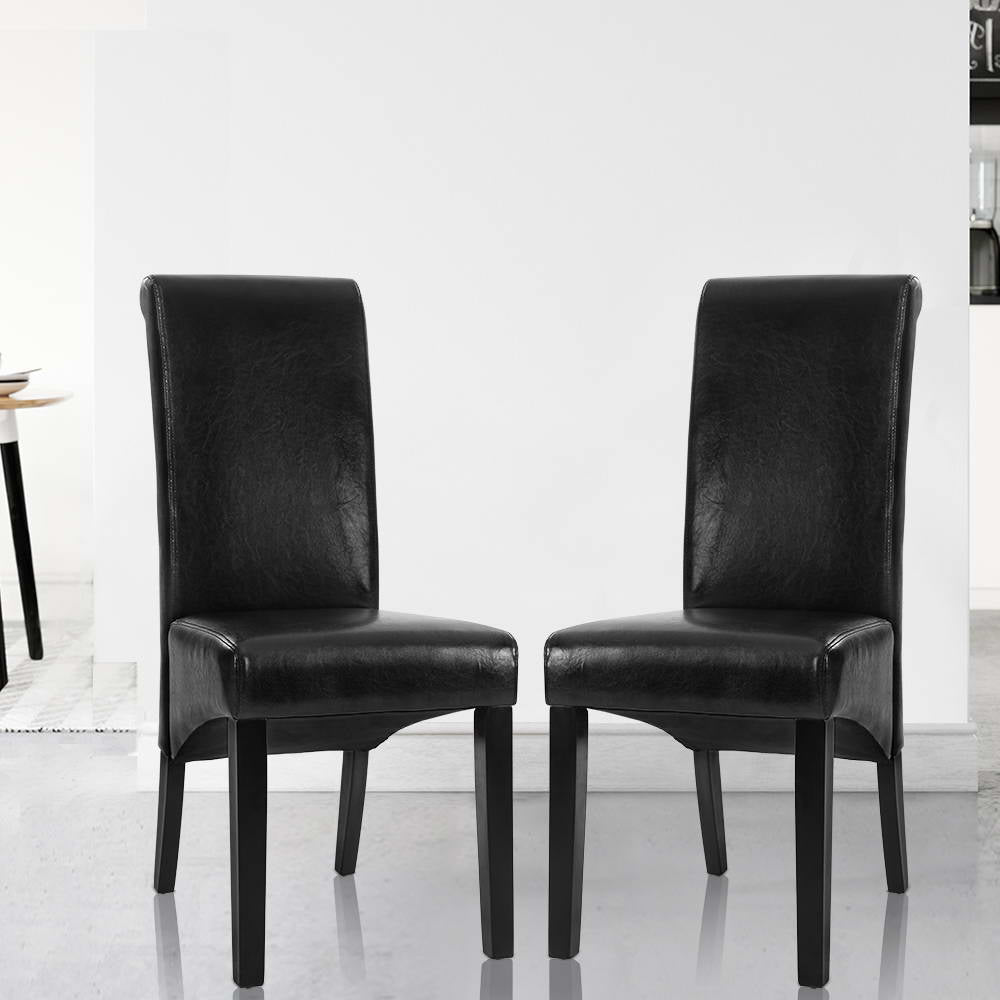 Artiss Leather Kitchen Dining Chairs Tall Back (Set of 2) Black