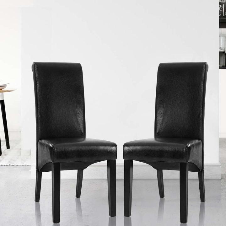 Artiss Leather Kitchen Dining Chairs Tall Back (Set of 2) Black
