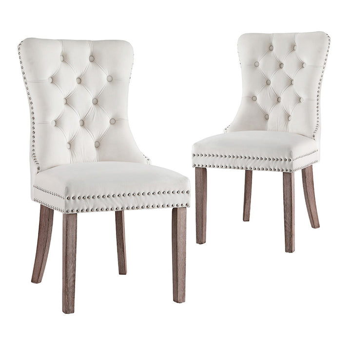 Artiss Velvet Fabric Kitchen Dining Chairs Tufted (Set of 2) Cream