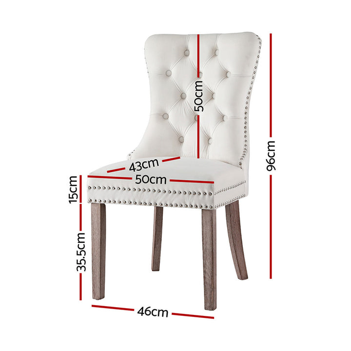 Artiss Velvet Fabric Kitchen Dining Chairs Tufted (Set of 2) Cream