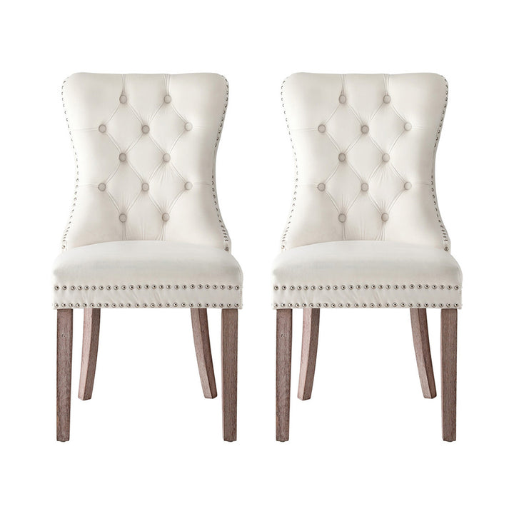 Artiss Velvet Fabric Kitchen Dining Chairs Tufted (Set of 2) Cream