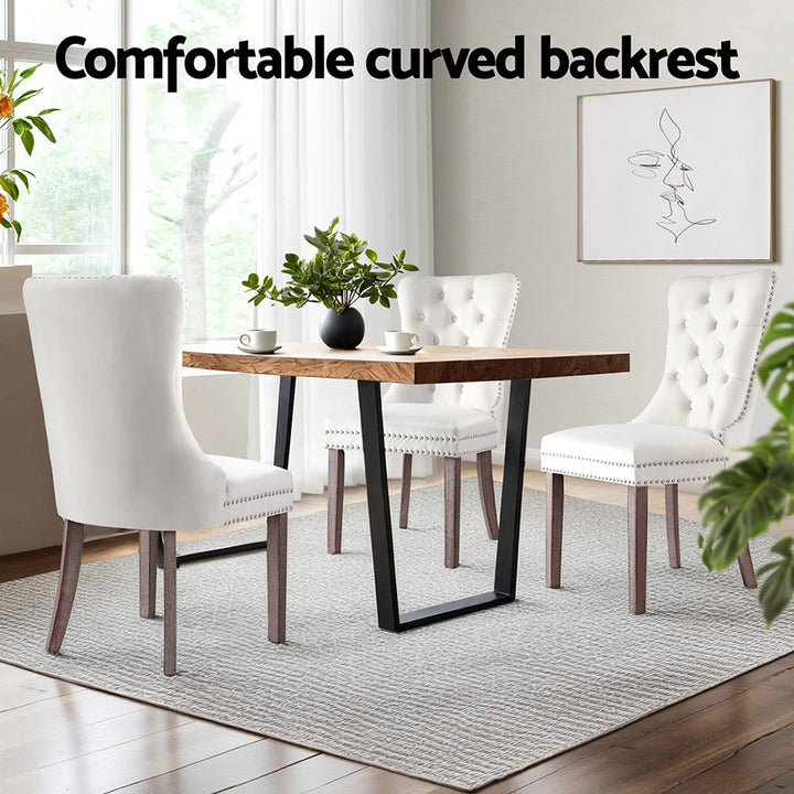 Artiss Velvet Fabric Kitchen Dining Chairs Tufted (Set of 2) Cream