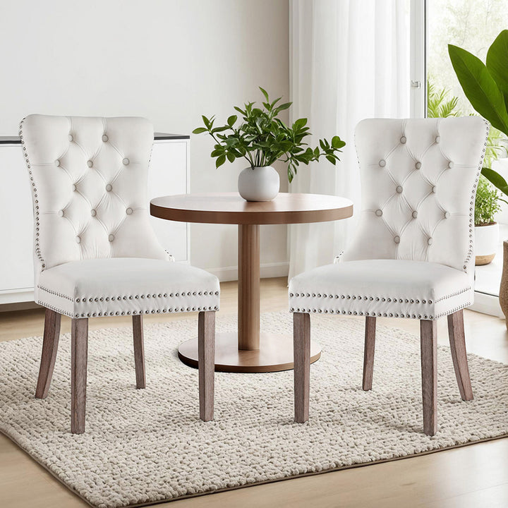 Artiss Velvet Fabric Kitchen Dining Chairs Tufted (Set of 2) Cream