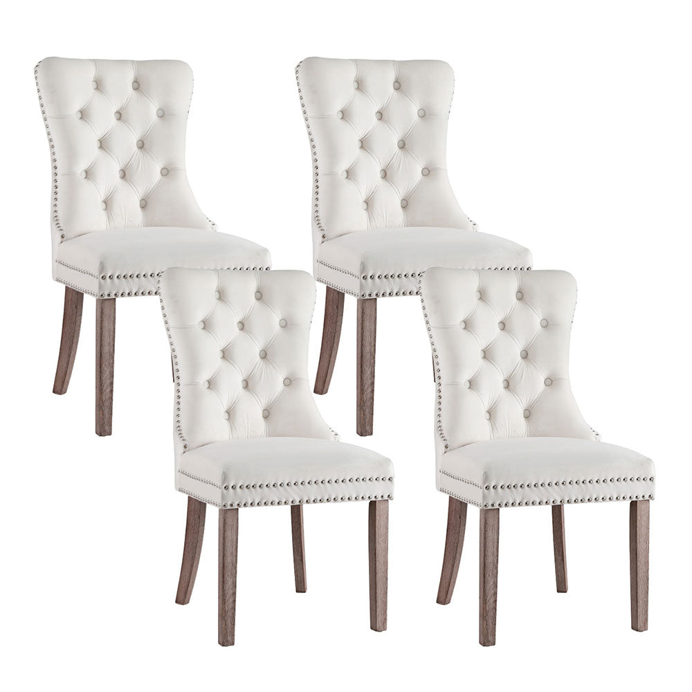 Artiss Velvet Fabric Kitchen Dining Chairs Tufted (Set of 4) Cream