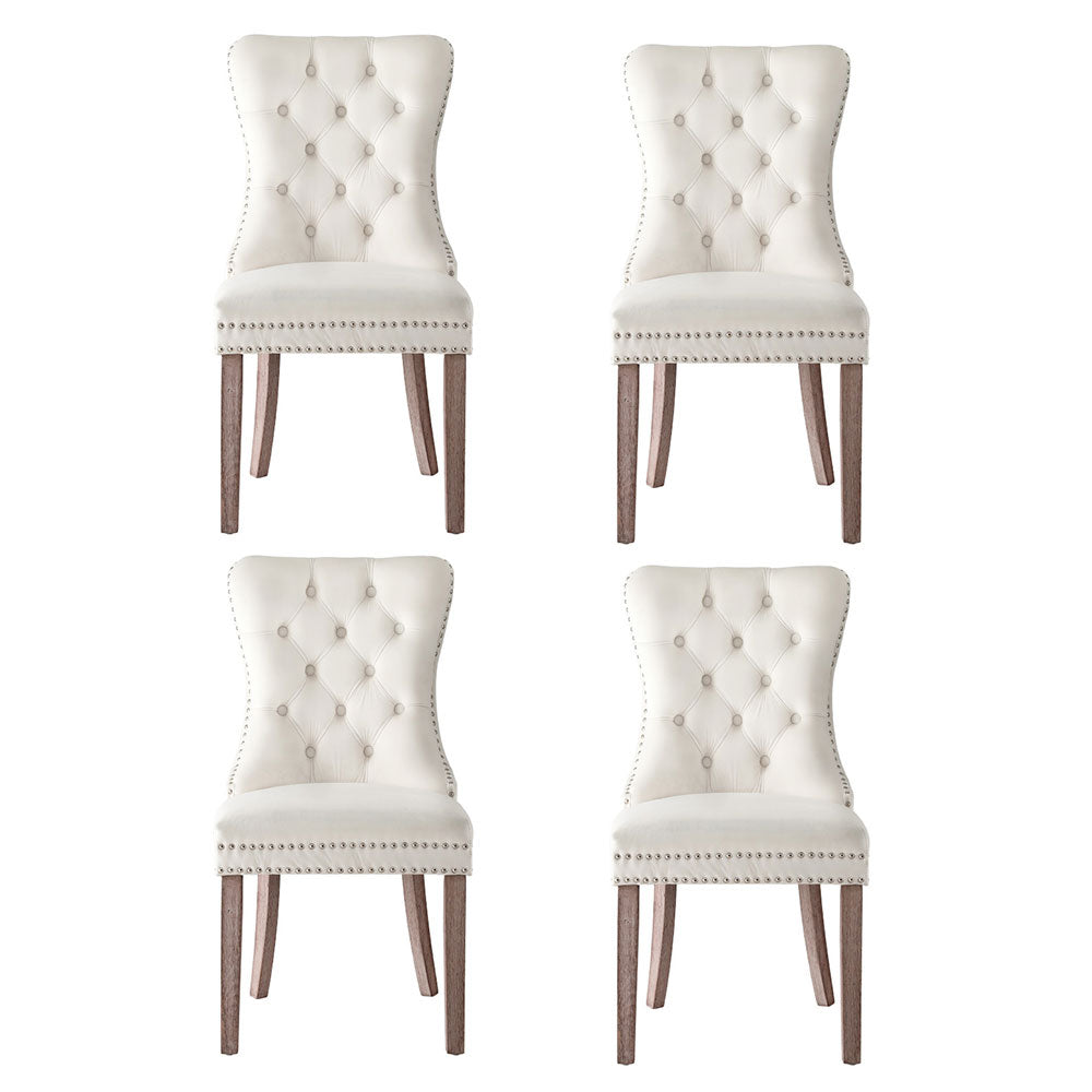 Artiss Velvet Fabric Kitchen Dining Chairs Tufted (Set of 4) Cream