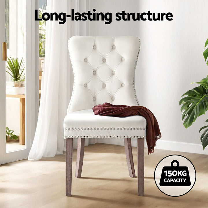Artiss Velvet Fabric Kitchen Dining Chairs Tufted (Set of 4) Cream