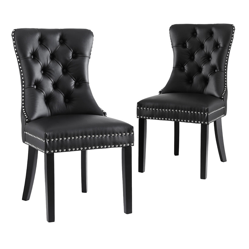 Artiss Leather Kitchen Dining Chairs Tufted (Set of 2) Black