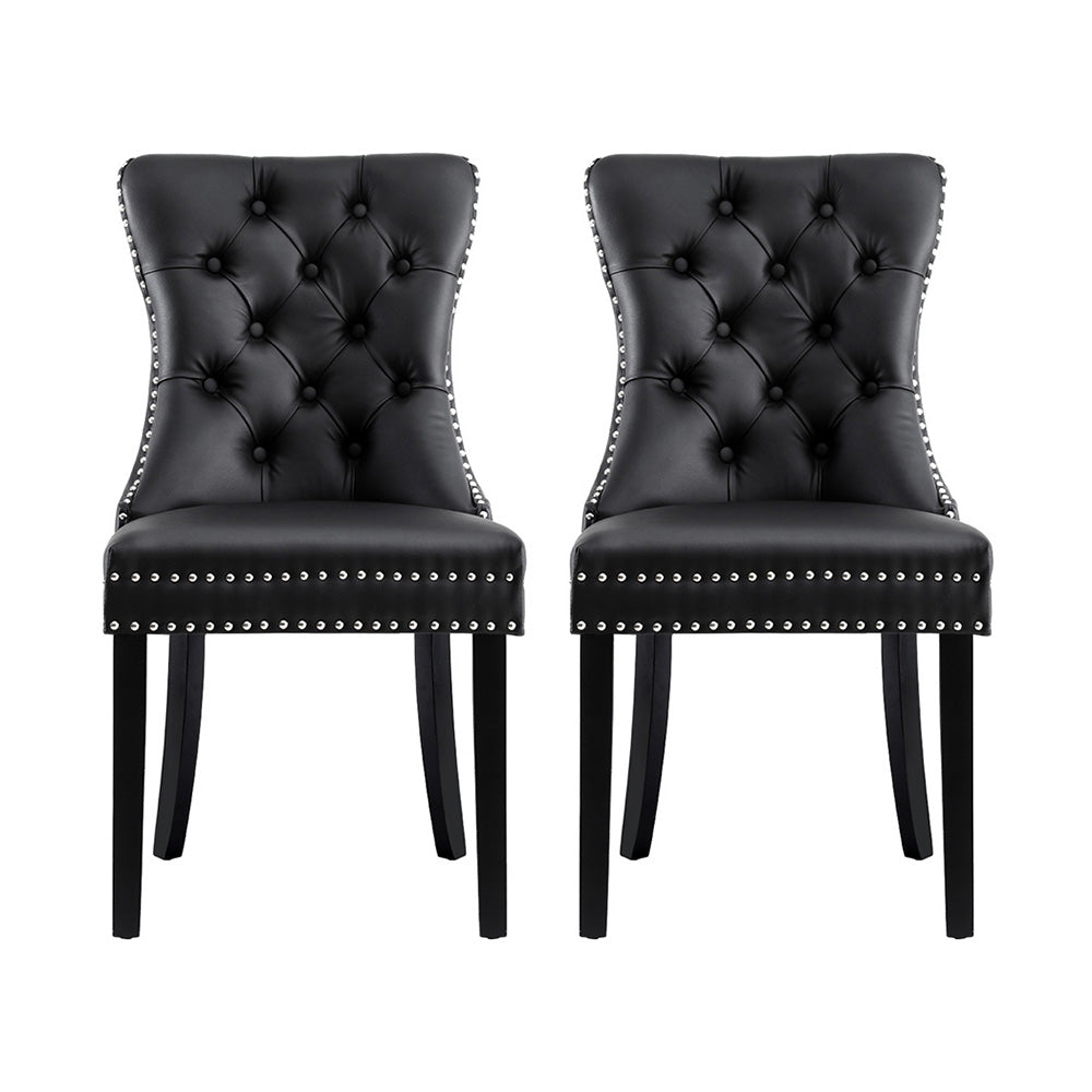 Artiss Leather Kitchen Dining Chairs Tufted (Set of 2) Black