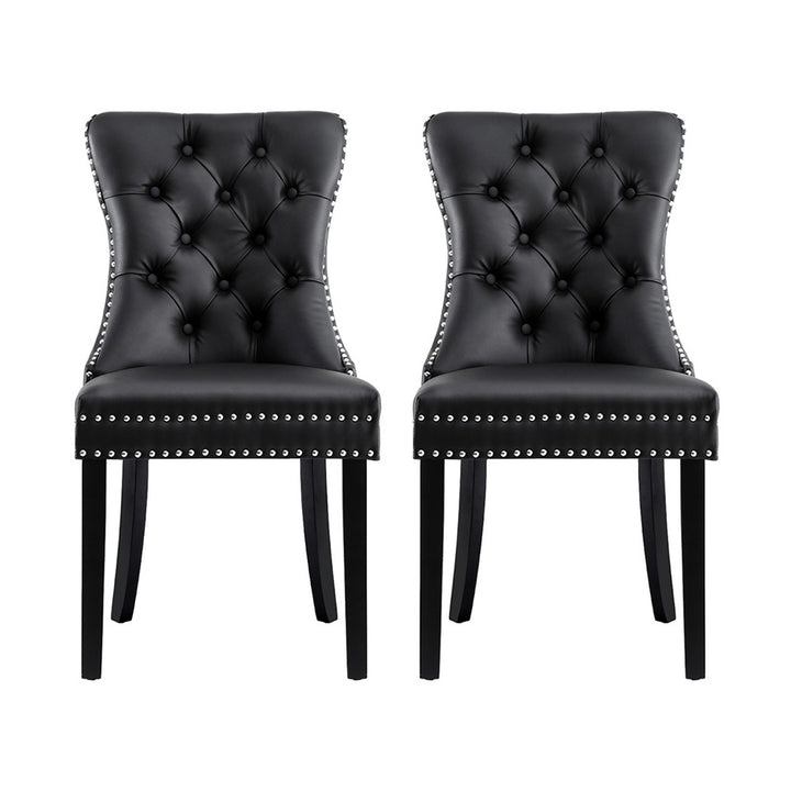 Artiss Leather Kitchen Dining Chairs Tufted (Set of 2) Black