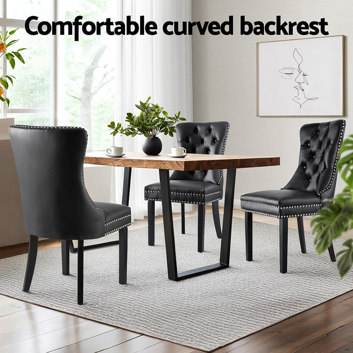 Artiss Leather Kitchen Dining Chairs Tufted (Set of 2) Black