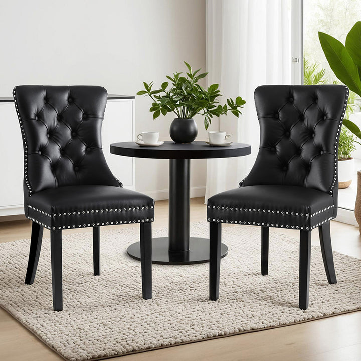 Artiss Leather Kitchen Dining Chairs Tufted (Set of 2) Black