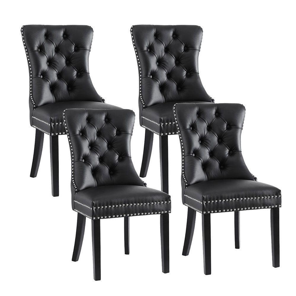 Artiss Leather Kitchen Dining Chairs Tufted (Set of 4) Black