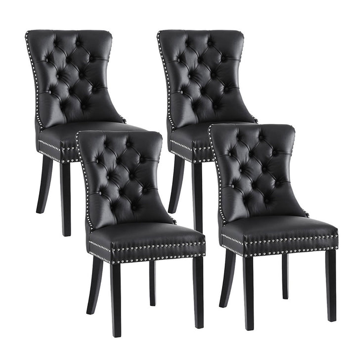 Artiss Leather Kitchen Dining Chairs Tufted (Set of 4) Black