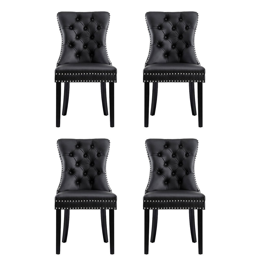 Artiss Leather Kitchen Dining Chairs Tufted (Set of 4) Black