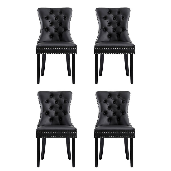 Artiss Leather Kitchen Dining Chairs Tufted (Set of 4) Black