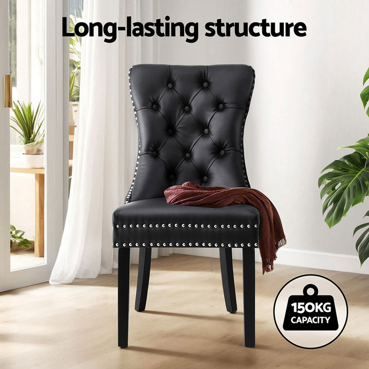 Artiss Leather Kitchen Dining Chairs Tufted (Set of 4) Black