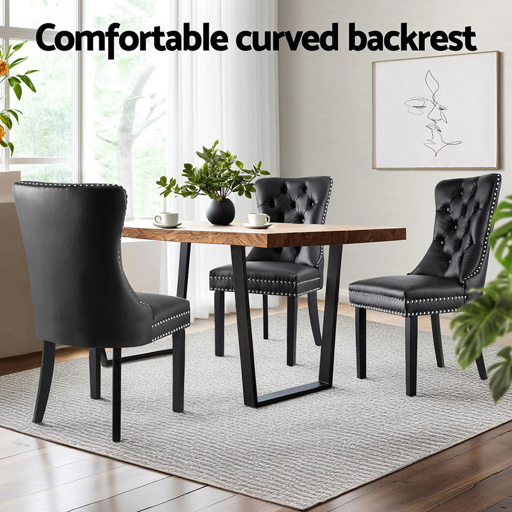 Artiss Leather Kitchen Dining Chairs Tufted (Set of 4) Black