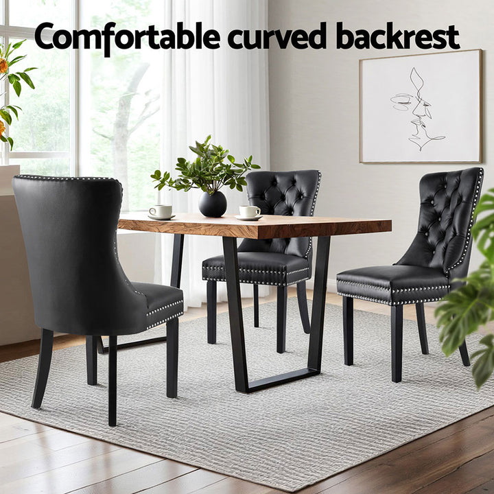 Artiss Leather Kitchen Dining Chairs Tufted (Set of 4) Black