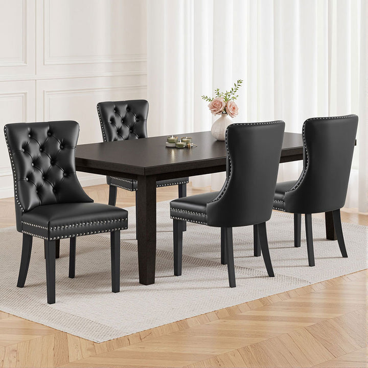 Artiss Leather Kitchen Dining Chairs Tufted (Set of 4) Black