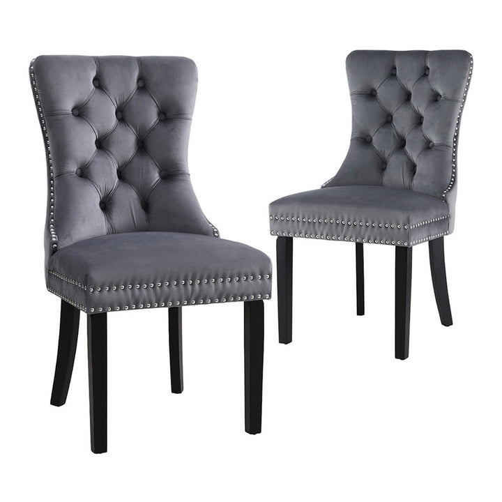 Artiss Velvet Fabric Kitchen Dining Chairs Tufted (Set of 2) Grey
