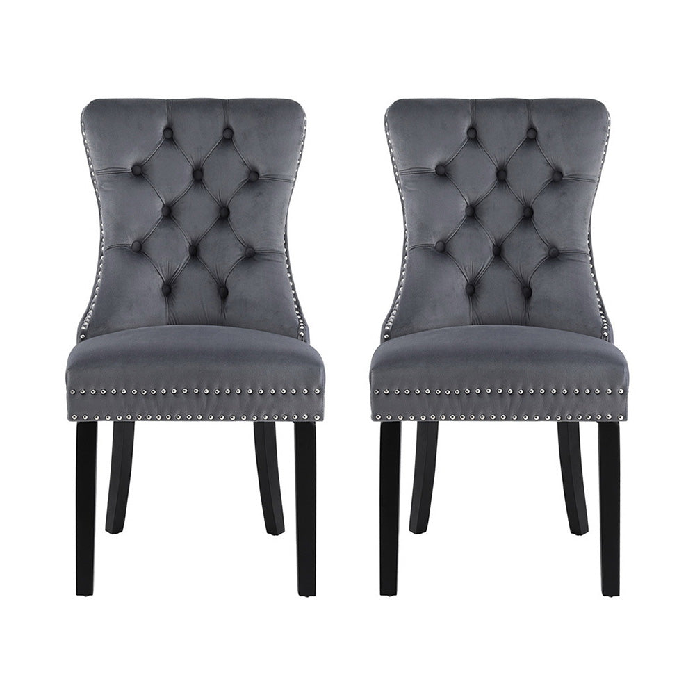 Artiss Velvet Fabric Kitchen Dining Chairs Tufted (Set of 2) Grey