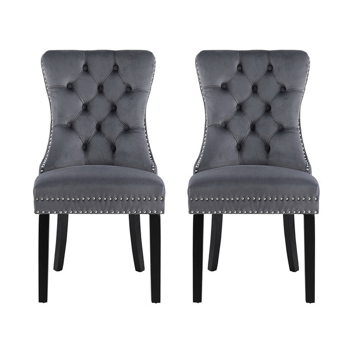 Artiss Velvet Fabric Kitchen Dining Chairs Tufted (Set of 2) Grey