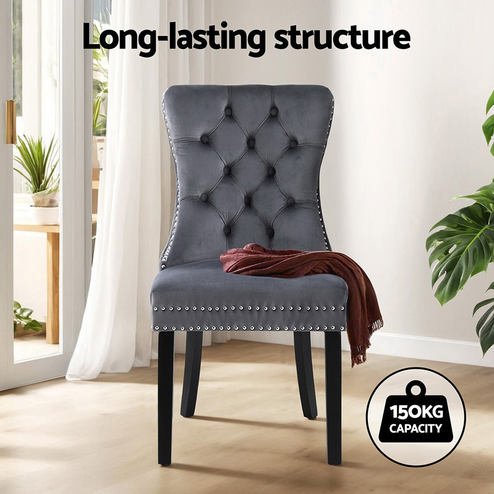 Artiss Velvet Fabric Kitchen Dining Chairs Tufted (Set of 2) Grey