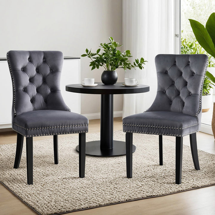 Artiss Velvet Fabric Kitchen Dining Chairs Tufted (Set of 2) Grey