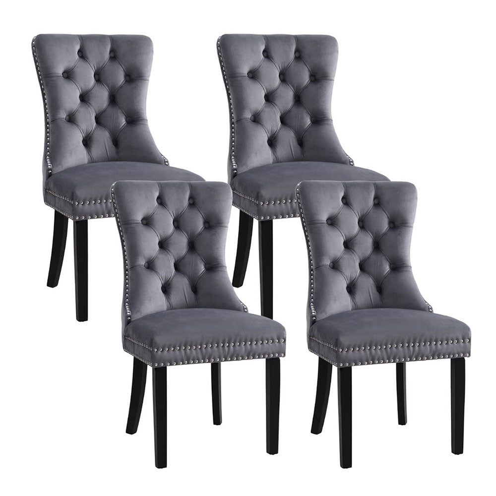 Artiss Velvet Fabric Kitchen Dining Chairs Tufted (Set of 4) Grey