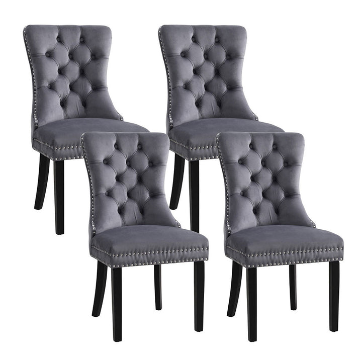 Artiss Velvet Fabric Kitchen Dining Chairs Tufted (Set of 4) Grey