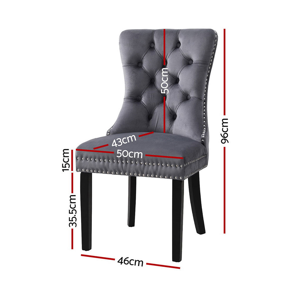 Artiss Velvet Fabric Kitchen Dining Chairs Tufted (Set of 4) Grey