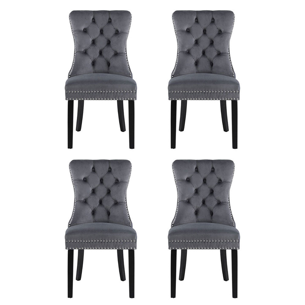 Artiss Velvet Fabric Kitchen Dining Chairs Tufted (Set of 4) Grey